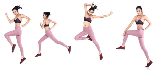 Fototapeta premium Woman wear Fitness Sport bra yoga pants, full length isolated profile