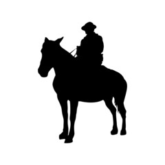 Silhouette of a horseman is riding horse