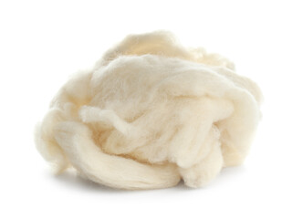 Heap of soft wool isolated on white - obrazy, fototapety, plakaty