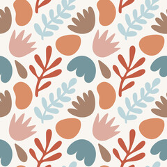 Seamless vector abstract floral pattern with leaves, plants, abstract elements in boho style for fashion, fabric, wallpaper and all prints