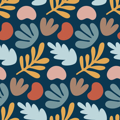 Seamless vector abstract floral pattern with leaves, plants, abstract elements in boho style for fashion, fabric, wallpaper and all prints