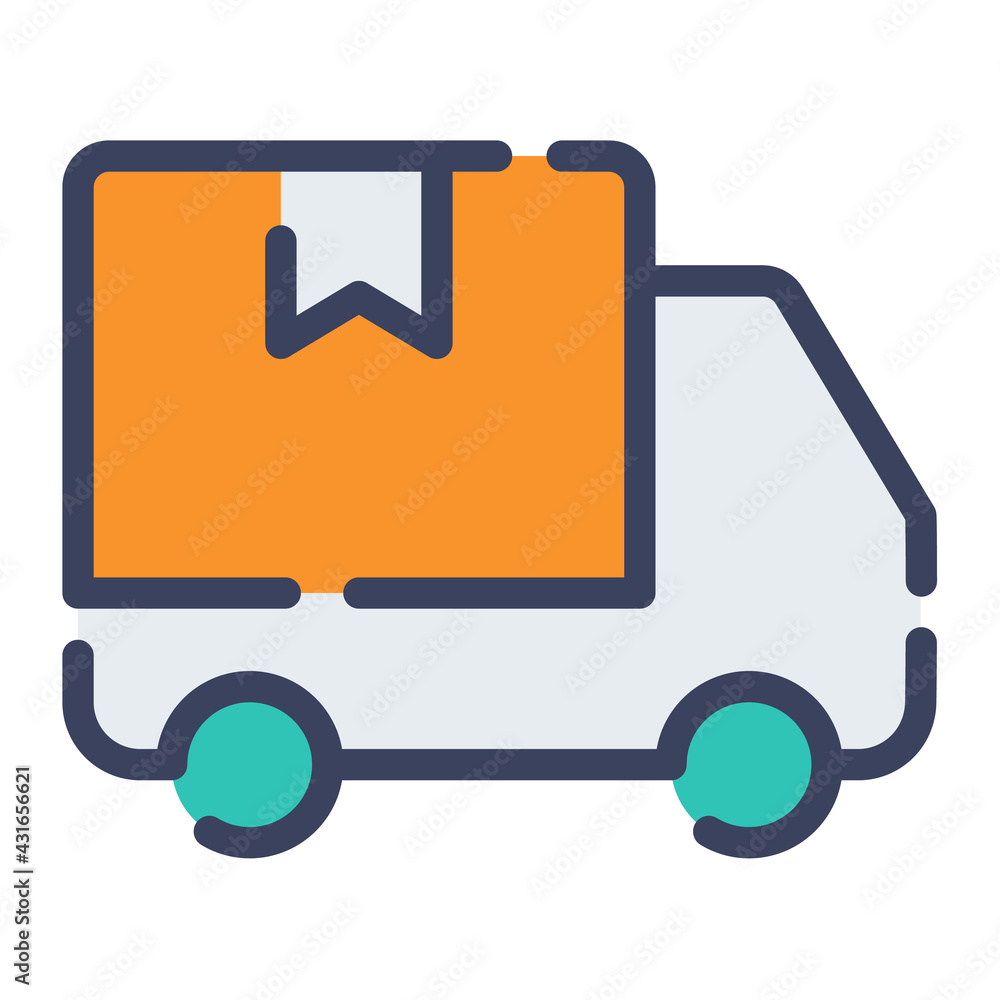 Poster delivery package car deliver single isolated icon with flat dash or dashed style