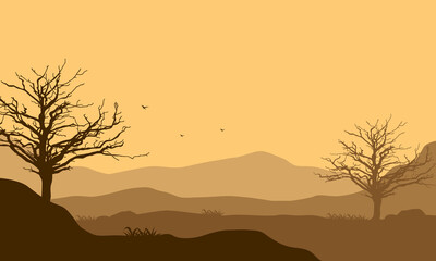 Fototapeta na wymiar A quiet afternoon in the countryside with beautiful views of the mountains at sunset. Vector illustration