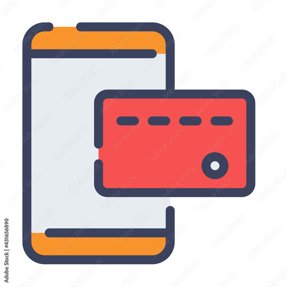 Poster mobile payment transfer card single isolated icon with flat dash or dashed style