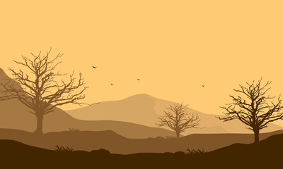 Fototapeta na wymiar Beautiful sunset sky colors with realistic mountain views. Vector illustration