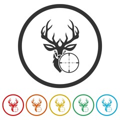 Hunt on deer with cross hairs ring icon isolated on white background color set