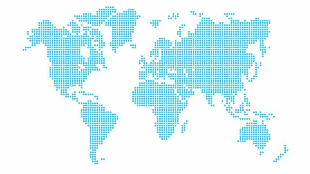 Animated blue world map from point pattern. Vector illustration isolated on a white background.