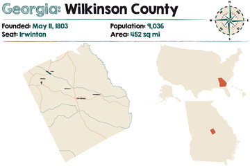 Large and detailed map of Wilkinson county in Georgia, USA.