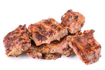 meat fried on coals, isolated on a white background.pork ribs.