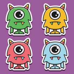 kawaii doodle cartoon monster designs for wallpaper, stickers, coloring books, pins, emblems, logos and more