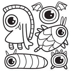 cute monster cartoon doodle design for coloring, backgrounds, stickers, logos, symbol, icons and more
