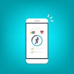 Fitness tracker, fitness tracking app on mobile phone screen.