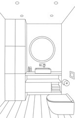 sketch bathroom, toilet bowl, washbasin
