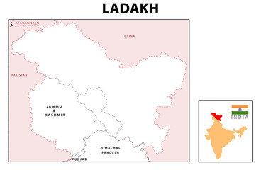Fototapeta premium Ladakh map. Ladakh map with neighboring countries and border in outline.