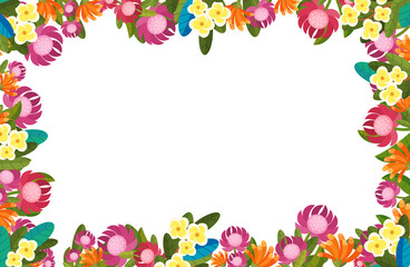 Fototapeta na wymiar cartoon scene floral frame colorful flowers illustration