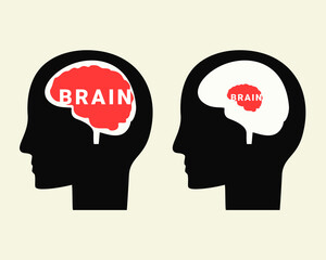 Silhouettes of human heads with small and big brains. Illustration vector