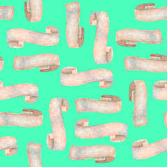 A seamless pattern with paper ribbons. Prediction tapes. The illustration is hand-drawn with watercolor. For fabric, textiles, covers, wrapping paper.