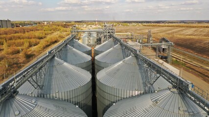 Aerial view of grain storage elevators. Grain storage. Grain storage elevator in the USA. © Ruslan