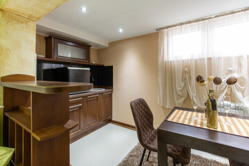 Kitchen interior and dining area