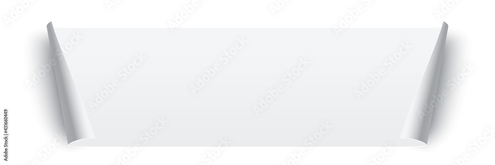 Poster white glued rectangle sticker with curling edges. 3d blank paper label vector illustration. badge wi