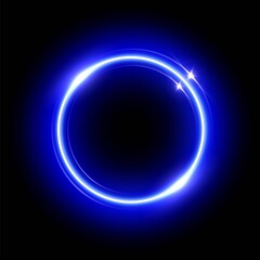 Blue neon round frame isolated on black background. Vector shiny electric border