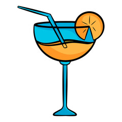 Beach cocktail with a slice of orange. Cartoon style vector illustration