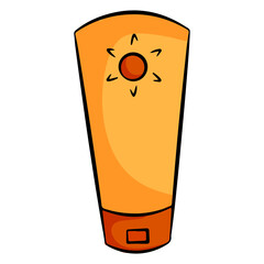 Sunscreen in the tube symbol. Protection of the skin from solar ultraviolet radiation. Cartoon style.