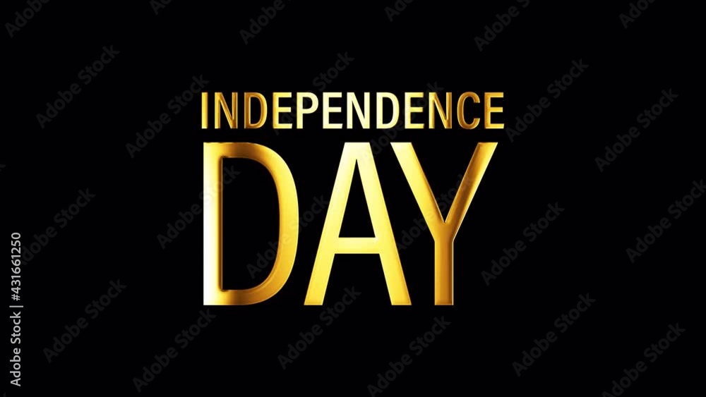 Poster independence day golden text word with gold light shine loop animation. 4k 3d illustration of isolat