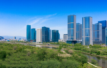 Fototapeta premium CBD landscape of Yiwu City, Zhejiang Province, China