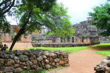 Entrance to the Mayan archeological site of Ek Balam (black jaguar) in of Temozon, Yucatan, Mexico. Oval palace at entrance to the city contained burial relics.