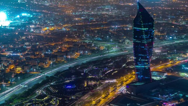 Kuwait City cityscape day to night timelapse is the capital of Kuwait. Sunset time.