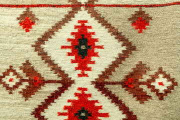 Romanian carpet with traditional embroidery. Ethnic patterns design . Embroidered handmade carpet 