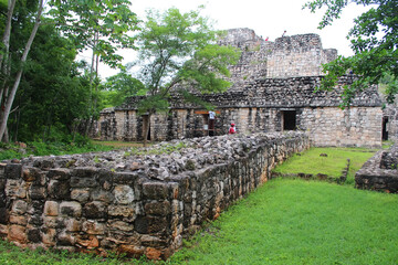 Archaeological excavations and restoration of ancient buildings on the territory of the Mayan archeological site of Ek Balam, Temozon, Yucatan, Mexico.