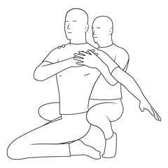 Massage. Yumeiho therapy line. Instructions for performing massage techniques, stretching the back muscles and rotating the spine. Simple vector illustration for physical therapy guidelines, websites.