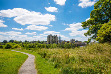 A panoramic view of Trim castle in County Meath on the River Boyne, Ireland. It is the largest...