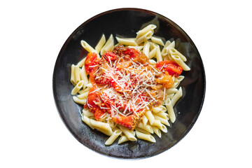 pasta eggplant tomato sauce cheese pasta alla norma vegetable second course snack trend meal copy space food background rustic 