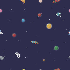 Galaxy seamless pattern design. Astronaut with