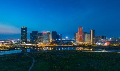 Fototapeta na wymiar Night view of CBD in Yiwu City, Zhejiang Province, China