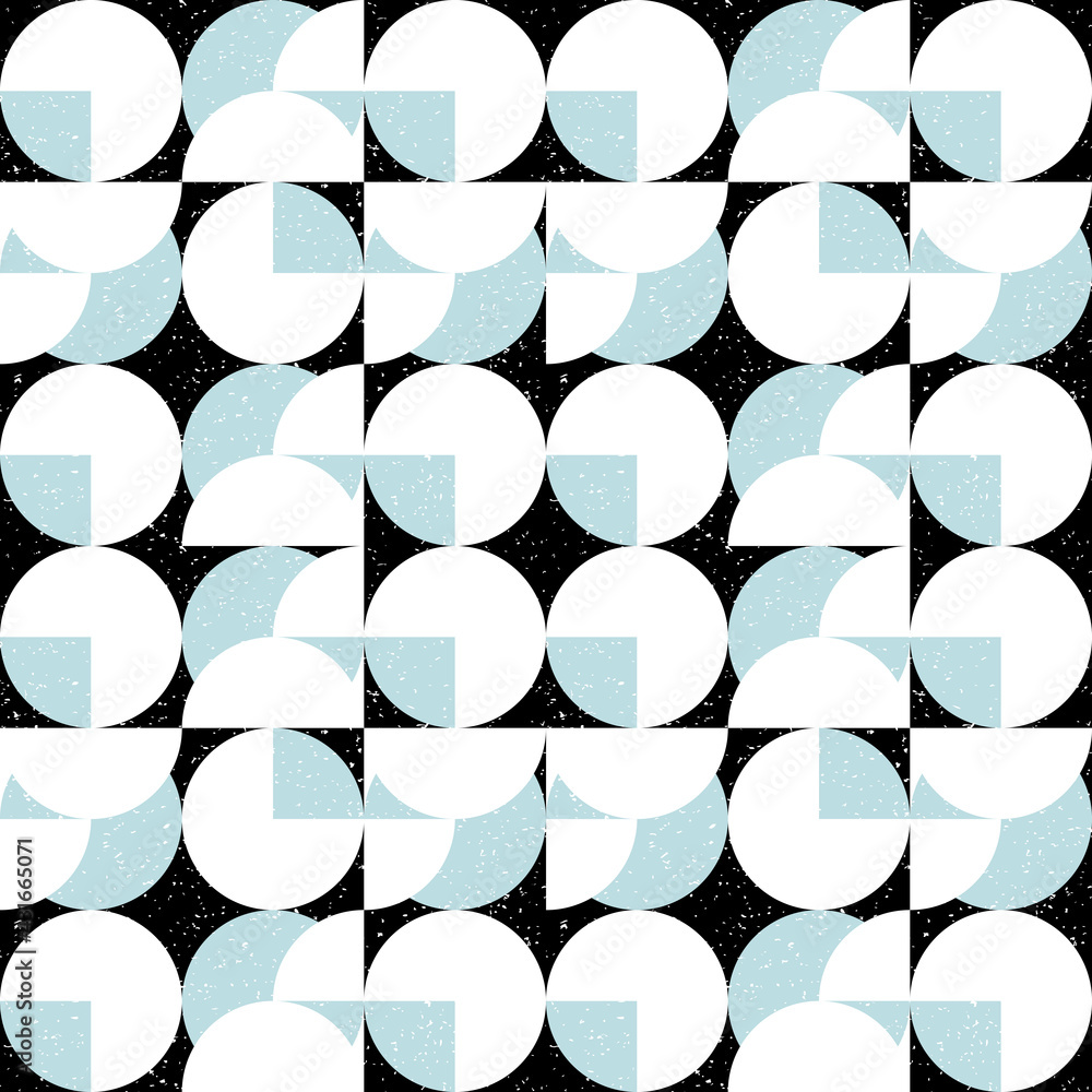 Aufkleber Modern vector abstract seamless geometric pattern with semicircles and circles in retro scandinavian style. Pastel colored colorful shapes with worn out texture .