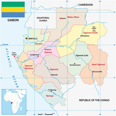 Administrative vector map of the African state of Gabon with flag 