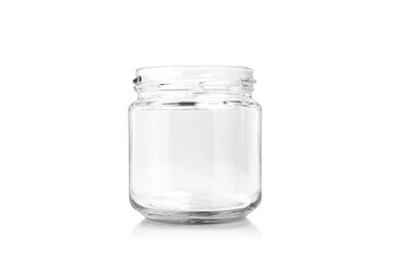 empty glass jar for food Isolated on white background - obrazy, fototapety, plakaty