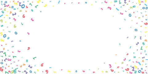 Falling colorful messy numbers. Math study concept with flying digits. Comely back to school mathematics banner on white background. Falling numbers vector illustration.