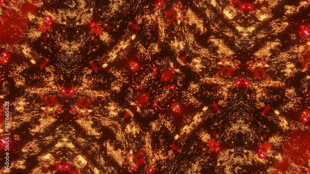Aufkleber scattering red glowing particles. kaleidoscope patterns. looped animation. 3d render