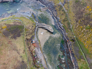 Boscastle aerial harbour Cornwall England uk 