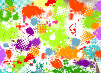 The background is made of multicolored paint stains. Vector illustration