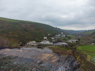 Fototapeta na wymiar crackington haven Cornwall England uk aerial drone 