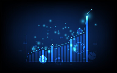 technology business background, graph financial with social network diagram concept, futuristic digital innovation background