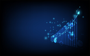 technology business background, graph financial with social network diagram concept, futuristic digital innovation background