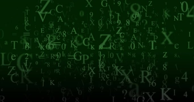 Numbers and letters scrolling across a green screen. Loop