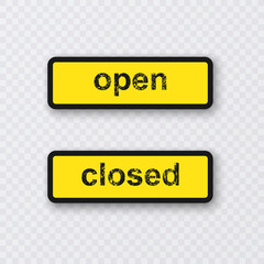 Closed and open Signs on white background